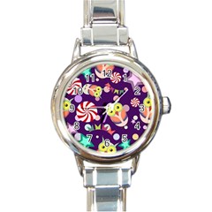 Owl-pattern-background Round Italian Charm Watch by uniart180623