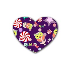 Owl-pattern-background Rubber Heart Coaster (4 Pack) by uniart180623