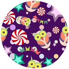 Owl-pattern-background Wooden Puzzle Round by uniart180623