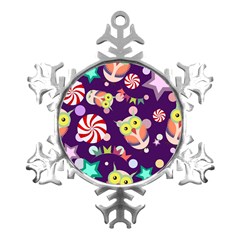 Owl-pattern-background Metal Small Snowflake Ornament by uniart180623