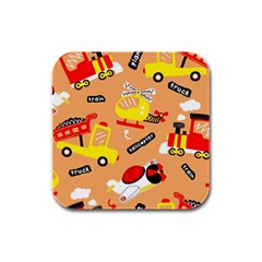 Seamless-pattern-cartoon-with-transportation-vehicles Rubber Square Coaster (4 Pack) by uniart180623