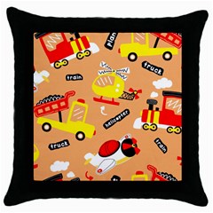 Seamless-pattern-cartoon-with-transportation-vehicles Throw Pillow Case (black) by uniart180623