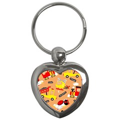 Seamless-pattern-cartoon-with-transportation-vehicles Key Chain (heart) by uniart180623