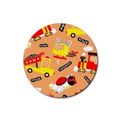 Seamless-pattern-cartoon-with-transportation-vehicles Rubber Round Coaster (4 Pack)