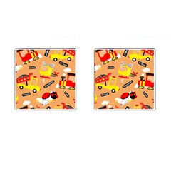 Seamless-pattern-cartoon-with-transportation-vehicles Cufflinks (square) by uniart180623