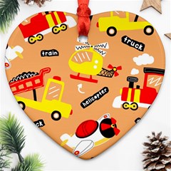 Seamless-pattern-cartoon-with-transportation-vehicles Heart Ornament (two Sides) by uniart180623