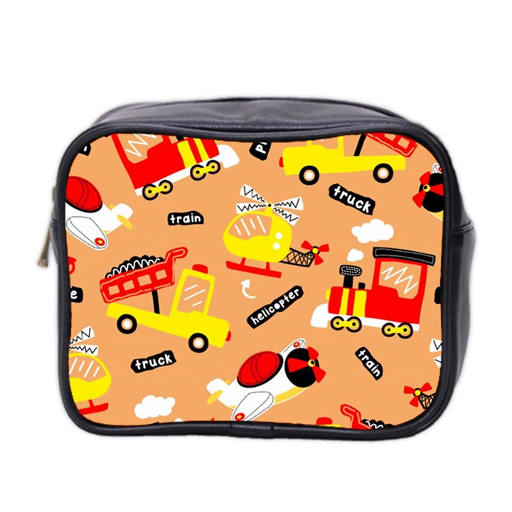 Seamless-pattern-cartoon-with-transportation-vehicles Mini Toiletries Bag (Two Sides)