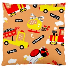 Seamless-pattern-cartoon-with-transportation-vehicles Large Cushion Case (one Side) by uniart180623