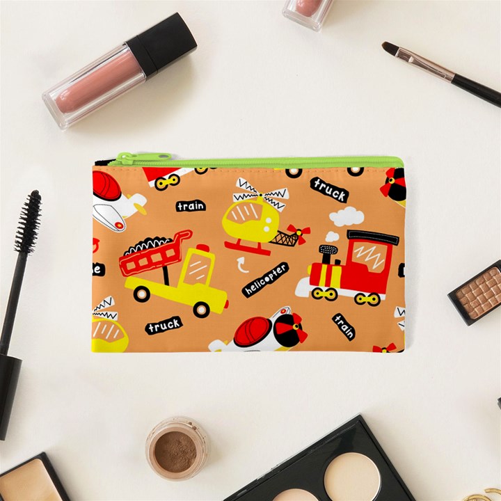 Seamless-pattern-cartoon-with-transportation-vehicles Cosmetic Bag (XS)