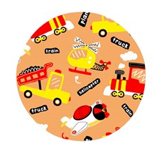 Seamless-pattern-cartoon-with-transportation-vehicles Mini Round Pill Box