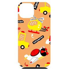 Seamless-pattern-cartoon-with-transportation-vehicles Iphone 14 Black Uv Print Case