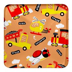 Seamless-pattern-cartoon-with-transportation-vehicles Square Glass Fridge Magnet (4 Pack) by uniart180623