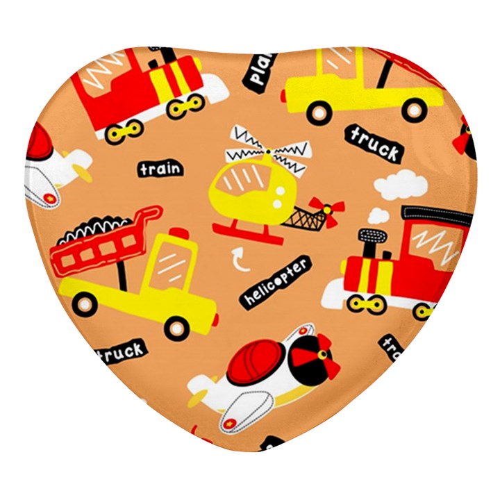 Seamless-pattern-cartoon-with-transportation-vehicles Heart Glass Fridge Magnet (4 pack)