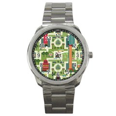 City-seamless-pattern Sport Metal Watch by uniart180623