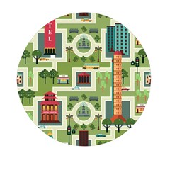 City-seamless-pattern Mini Round Pill Box