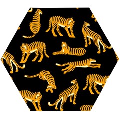 Seamless-exotic-pattern-with-tigers Wooden Puzzle Hexagon by uniart180623