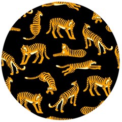 Seamless-exotic-pattern-with-tigers Wooden Bottle Opener (round) by uniart180623