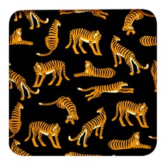 Seamless-exotic-pattern-with-tigers Square Glass Fridge Magnet (4 Pack) by uniart180623