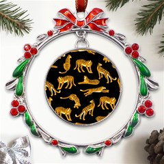 Seamless-exotic-pattern-with-tigers Metal X mas Wreath Ribbon Ornament