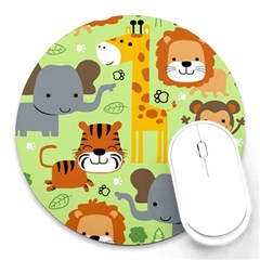 Seamless-pattern-vector-with-animals-wildlife-cartoon Round Mousepad by uniart180623