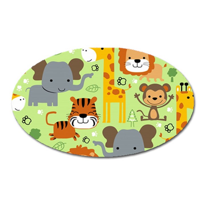 Seamless-pattern-vector-with-animals-wildlife-cartoon Oval Magnet