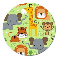 Seamless-pattern-vector-with-animals-wildlife-cartoon Magnet 5  (round) by uniart180623