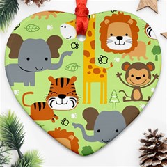 Seamless-pattern-vector-with-animals-wildlife-cartoon Heart Ornament (two Sides) by uniart180623