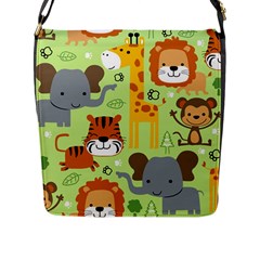 Seamless-pattern-vector-with-animals-wildlife-cartoon Flap Closure Messenger Bag (l) by uniart180623