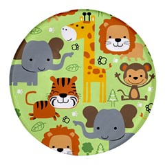 Seamless-pattern-vector-with-animals-wildlife-cartoon Round Glass Fridge Magnet (4 Pack) by uniart180623