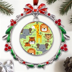 Seamless-pattern-vector-with-animals-wildlife-cartoon Metal X mas Wreath Ribbon Ornament