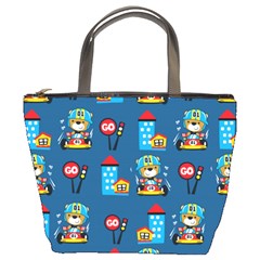 Racing-car-printing-set-cartoon-vector-pattern Bucket Bag by uniart180623