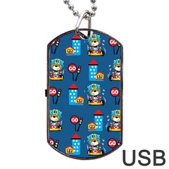 Racing-car-printing-set-cartoon-vector-pattern Dog Tag Usb Flash (two Sides) by uniart180623