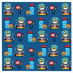 Racing-car-printing-set-cartoon-vector-pattern Wooden Puzzle Square by uniart180623