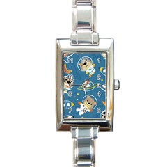 Seamless-pattern-funny-astronaut-outer-space-transportation Rectangle Italian Charm Watch by uniart180623