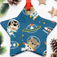 Seamless-pattern-funny-astronaut-outer-space-transportation Ornament (star) by uniart180623