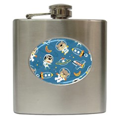 Seamless-pattern-funny-astronaut-outer-space-transportation Hip Flask (6 Oz) by uniart180623