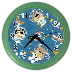 Seamless-pattern-funny-astronaut-outer-space-transportation Color Wall Clock by uniart180623