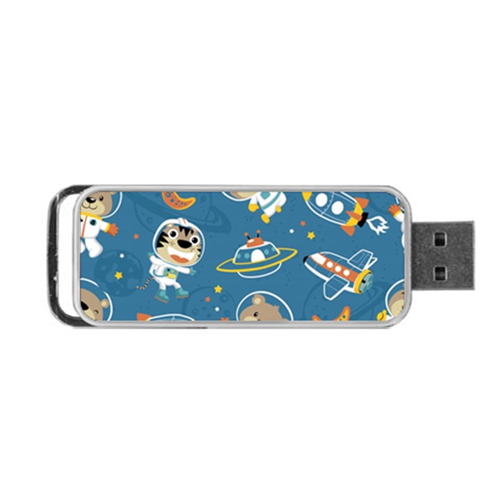 Seamless-pattern-funny-astronaut-outer-space-transportation Portable USB Flash (One Side)