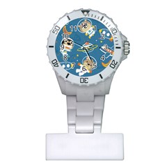 Seamless-pattern-funny-astronaut-outer-space-transportation Plastic Nurses Watch by uniart180623