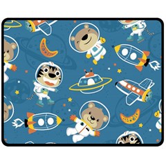 Seamless-pattern-funny-astronaut-outer-space-transportation Two Sides Fleece Blanket (medium) by uniart180623