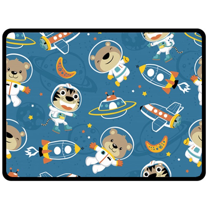 Seamless-pattern-funny-astronaut-outer-space-transportation Two Sides Fleece Blanket (Large)