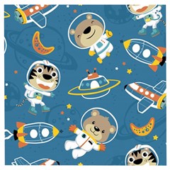 Seamless-pattern-funny-astronaut-outer-space-transportation Wooden Puzzle Square by uniart180623