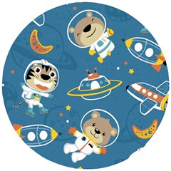 Seamless-pattern-funny-astronaut-outer-space-transportation Wooden Puzzle Round by uniart180623