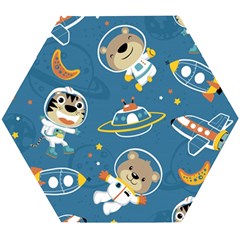 Seamless-pattern-funny-astronaut-outer-space-transportation Wooden Puzzle Hexagon by uniart180623