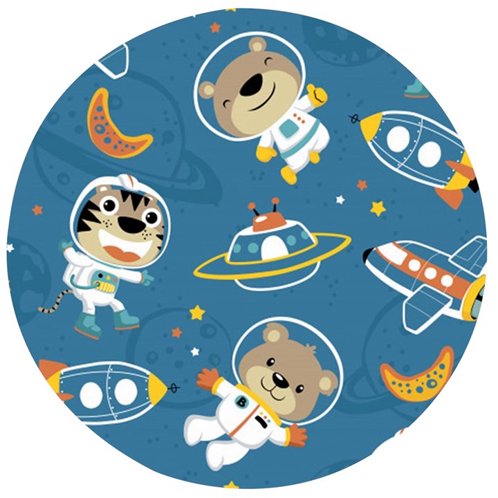 Seamless-pattern-funny-astronaut-outer-space-transportation Wooden Bottle Opener (Round)