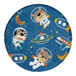 Seamless-pattern-funny-astronaut-outer-space-transportation Round Glass Fridge Magnet (4 pack) Front