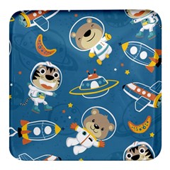 Seamless-pattern-funny-astronaut-outer-space-transportation Square Glass Fridge Magnet (4 Pack) by uniart180623