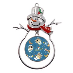 Seamless-pattern-funny-astronaut-outer-space-transportation Metal Snowman Ornament by uniart180623