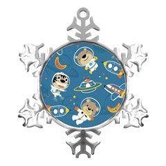 Seamless-pattern-funny-astronaut-outer-space-transportation Metal Small Snowflake Ornament by uniart180623