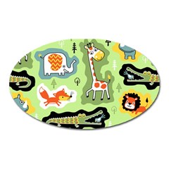 Seamless-pattern-with-wildlife-animals-cartoon Oval Magnet by uniart180623